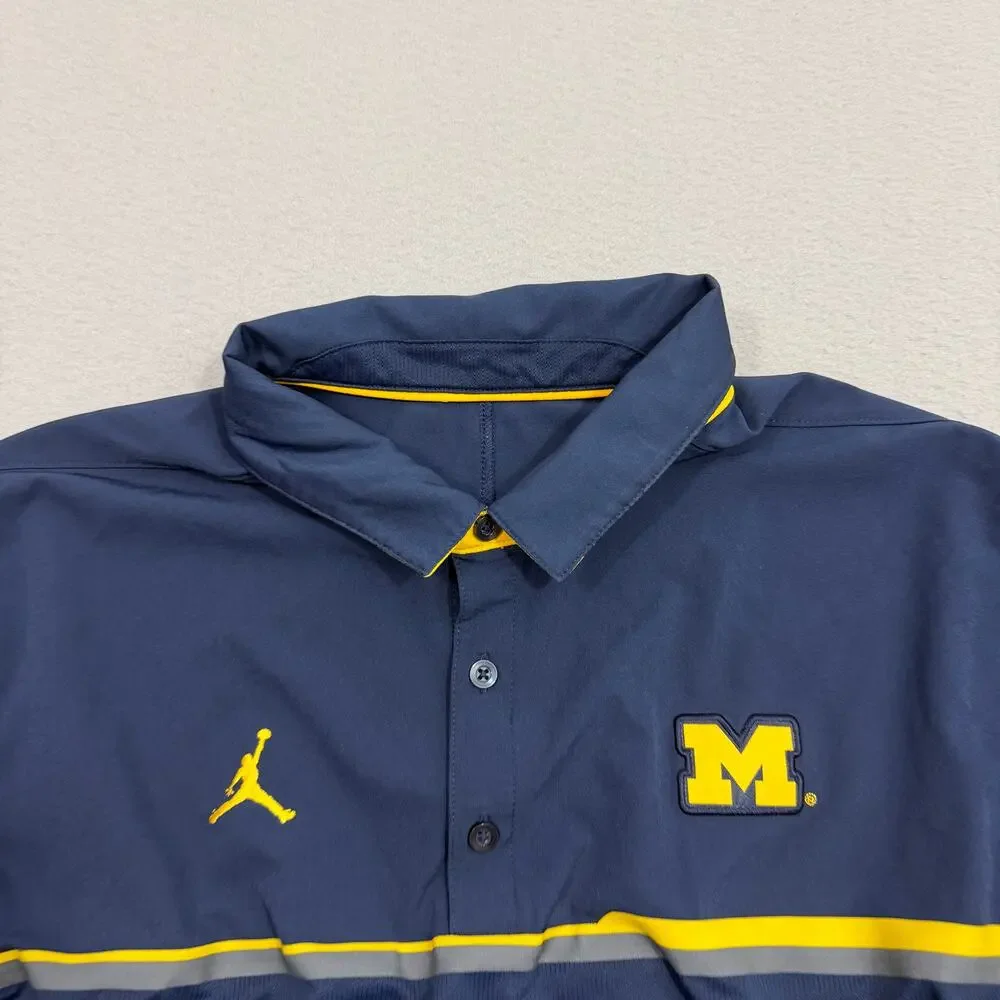 Jordan Michigan Wolverines Polo Shirt Men's Extra Large Blue Yellow Collared